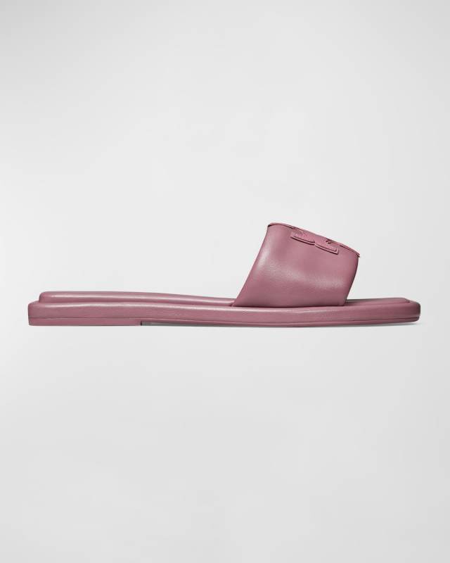Double T Leather Medallion Slide Sandals